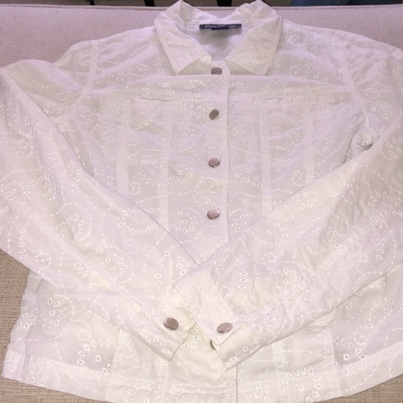 Jones New York Signature White Eyelet Jacket Petite Medium - Picture 6 of 11